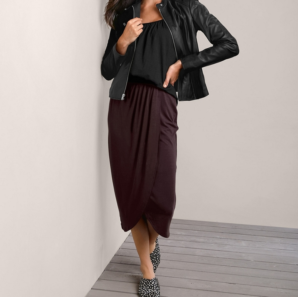 Garnet Hill| Knit Midi Wrap Skirt Brown Size Medium